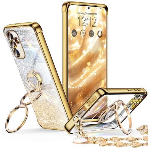 Image of XYZ for Galaxy S25 Plus Case with Stand, for Samsung Galaxy S25 Plus Case with Double Ring, Women Girls Bling Luxury Glitter Clear Phone Case Cover Heart for Samsung S25 Plus, Gold