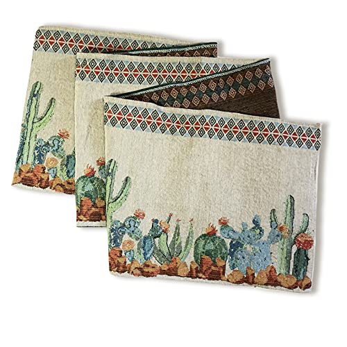 Desert In Bloom Cactus Table Runner (13" X 72") Vintage Mid Century Kitchen Dining Decor Tablecloth 72 Inches Southwestern-Inspired Tapestry Tablecloth #TOP14