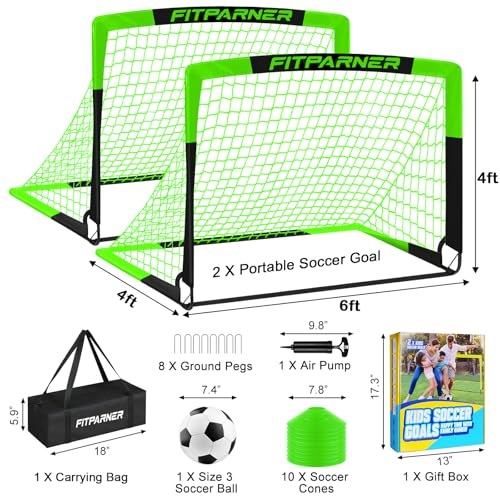 Image of Kids Soccer Goals for Backyard Set - 2 Pack of Portable Pop Up Soccer Nets with Ball,Cones,Complete Training Equipment Kit for Toddler,Youth,Kids Age 3-14,Outdoor Sports Game