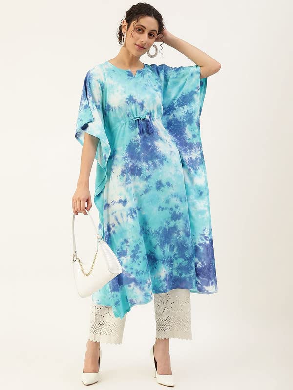 Image of Maaesa Women Handcrafted Tie & Dye Rayon Crepe Kaftan Kurta | Casual Wear | Flowy Kaftan Style | Lightweight & Breathable Fabric