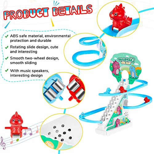 Image of Climb Stairs Toy Roller Coaster Toy for Halloween Christmas Electric Track Toys Track Slide Stairs Indoor Toy with LED Flashing Lights (Dinosaur)