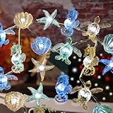 Nautical String Lights Sea Life Ocean Fairy Lights Plug in or Battery Operated Beach Decoration for Bedroom Turtle Seahorse Clam Starfish Marine Life String Lights 30LED 10ft Christmas Window Decor