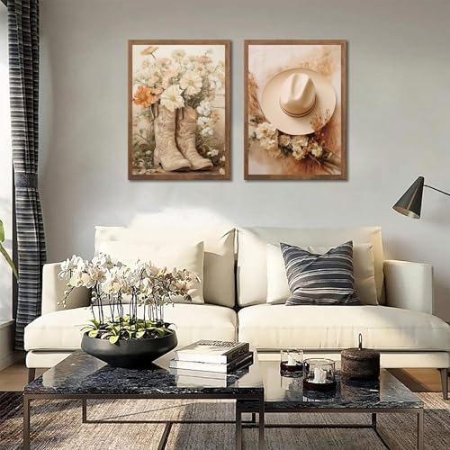 Image of NNX 2pcs Vintage Western Cowgirl Canvas Wall Art, Unframed, 12x16in, Perfect for Bedroom, Living Room