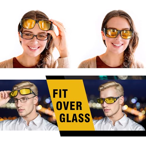 Image of 1Pc Fit Over OTG Yellow HD Vision UV Protection Day and Night Driving Bikes Car Anti-Glare Polarized Goggles Glasses Sunglasses Chashma Specs for Men Women Unisex