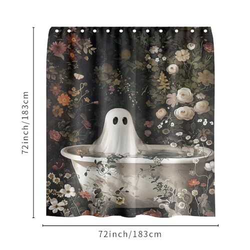 Reateforin Halloween Shower Curtain Ghost Takes a Bath Tub in Flower Forest Shower Curtain for Bathroom Dark Academia Ghost Bathtub Halloween Bathroom Decor Set Vintage Gothic Horror Decor 72"x72" by Reateforin - Used condition - Image 5