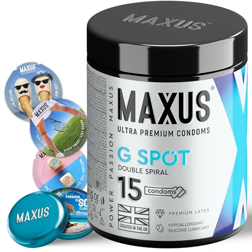 MAXUS Double Spiral 15 Shaped Lubricated Condoms for Men Twisted Spiral-Textured Fit Natural Latex Easy-On Shape Premium Quality Includes Stylish Metal Case (Pack of 15)