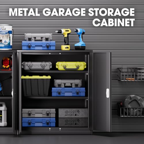 Image of DNA Motoring Metal Storage Cabinet, 36'' Locking Cabinet with 2 Doors and 2 Adjustable Shelves, Metal Cabinet Heavy Duty Utility Cabinet for Garage,Office,Home,Gym, Black, TOOLS-00631-BK-BK
