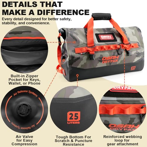 Image of OSAH DRYPAK Waterproof Duffel Bag 25L /40L /60L - Heavy-Duty Motorcycle Tail Bag, Roll-Top Dry Bag for Travel, Camping, Boating, Kayaking, Outdoor Adventure