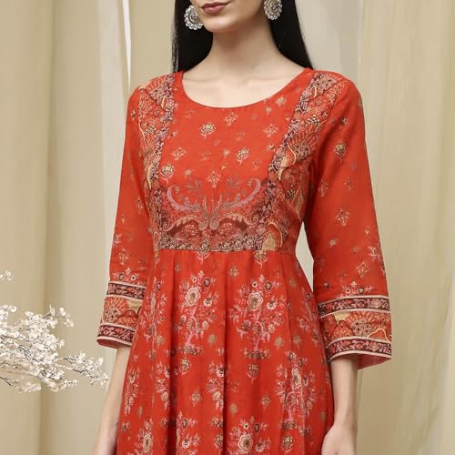 Image of BIBA Women Cotton Anarkali Printed Suit Set