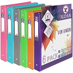 XUCHUN 3 Ring Binders 1 Inch,Clear View Binder with 2 Pockets, Holds 225 Sheets 8.5x11 Inches Paper, Customizable Cover & Spine, Large Capacity Binders for Office, School, Home, Business 6 Pack