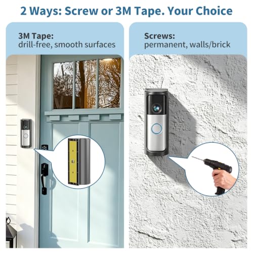 Image of Adjustable No-Drill Corner Doorbell Angle Mount for Battery Doorbell | 360 Adjusted Viewing Angle, Strong Adhesive /Screws Install, with Protection Cover, for Battery Doorbell 2K /Plus /Pro(2026)