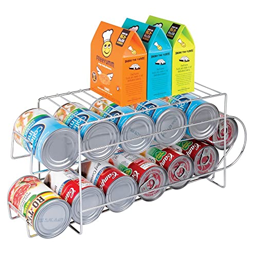Mdesign 2-Tier Metal Wire Standing Pop/Soda And Food Can Dispenser Storage Rack Organizer With Top Shelf For Kitchen Pantry, Countertop, Cabinet - Holds 12 Cans - Chrome #TOP3