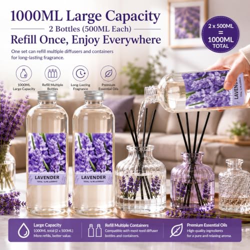 Image of STRN Lavender Reed Diffuser Refill 1000ml with Stick Summer Scent for Home