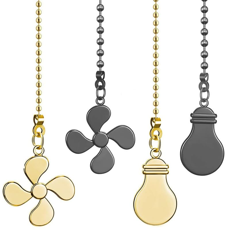Image of 4pcs Ceiling Fan Chain Extender Light Pull Chain Set, 12 Inch Ornaments Extension Chains with Decorative Light Bulb and Fan Cord for Ceiling Light Lamp Fan Chain,Gray and Gold