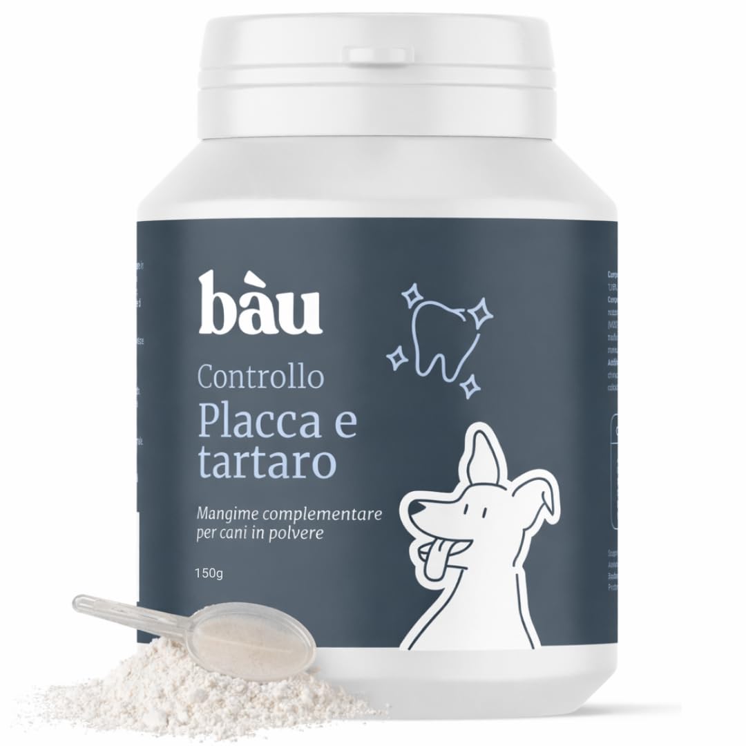 Bau Controllo Placca e Tartaro Cane in Polvere con Alga Ascophyllum Nodosum, Propoli e Menta, Mangime Complementare per Igiene Orale Senza Spazzolino, Alito Fresco e Gengive Sane del Cane