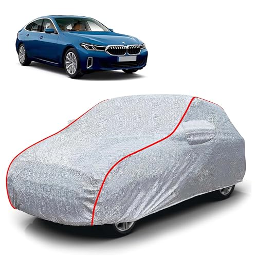 Image of Sulfar 100% Waterproof Car Body Cover Compatible with Mirror for BMW 6GT (Triple Stitched, Full Bottom Elastic, Magic Silver with Red Piping)