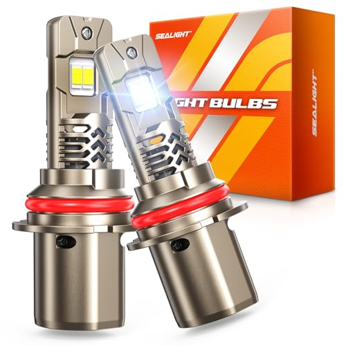 Image of SEALIGHT 9004 /HB1 LED Bulbs Hi /Low Beam, 50000LM 1000% Super Brighter, 1:1 Halogen Size, 6500K Cool White, 70,000Hrs Long Service Life with Cooling Fan, Plug and Play, Pack of 2