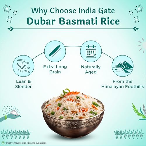Image of India Gate Dubar Basmati Rice | Long Slender Grains | Fluffy & Non-Sticky | 1 kg (Pack of 3)