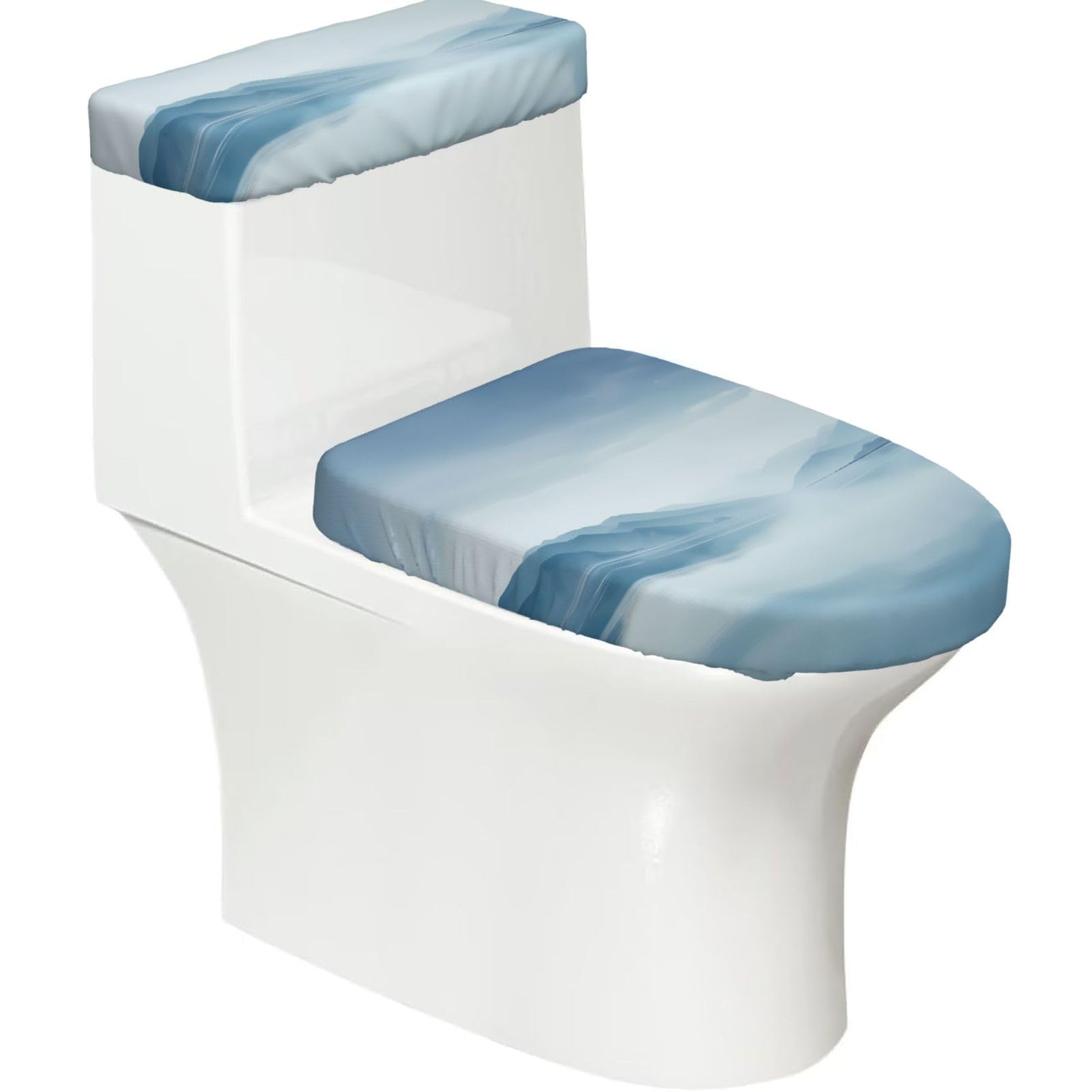 Gable 2-Piece Toilet Seat Cover Set with Tank Lid - Elastic for U-Shape & Elongated - Bathroom Decor