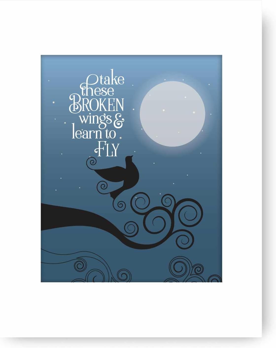 Blackbird Song Lyric Wall Art Print - Classic Rock Music Inspired Artwork Decor Poster (10"L x 8"W, Matted Print)