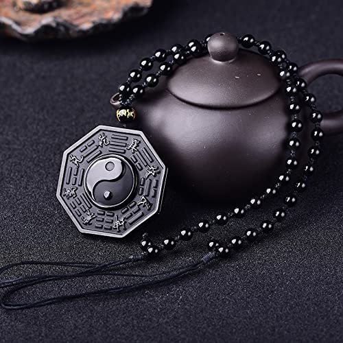 Accueil Bagua Miroir Obsidian Yin Yang Bagua Pendentif Collier Dames Pendentif Energy Amulet apporte Bonne Chance et Richesse (Color : A)
