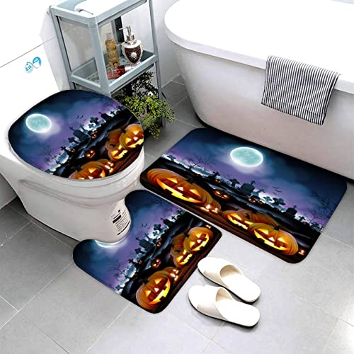 Zifarm Badematte rutschfeste 50x80 cm Halloween Badvorleger-Set 3D Kürbis Horror Gartengrabstein Mikrofaser Flanell… – Bild 5