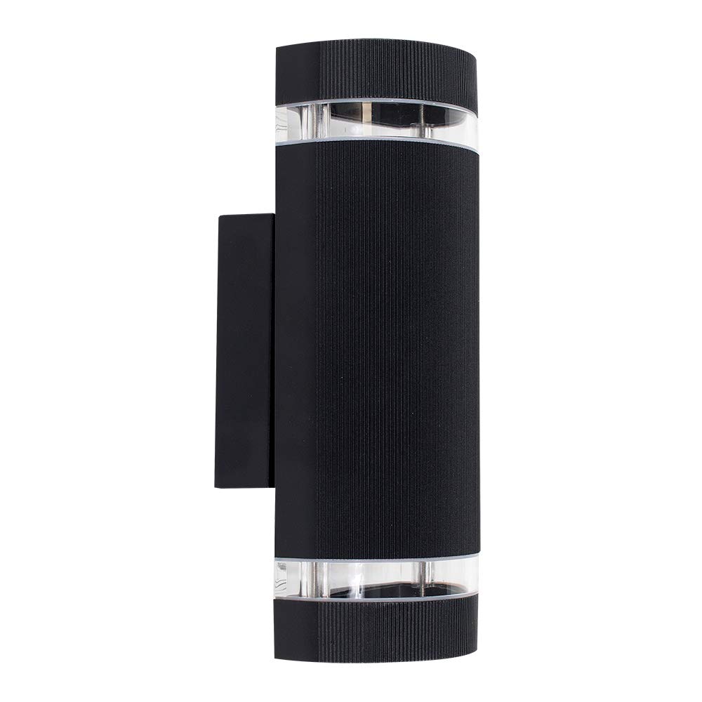Minisun Single | Modern Aluminium Curved Ip54 Rated Black Ribbed Contrasting Glass Shade Wall Light Fitting | Outdoor Wall Lights, Home Décor Essential | Includes Bulb [3000K Warm White] | Mains Wired