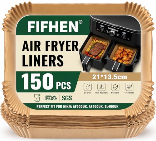 150PC Air Fryer Liners for Ninja Dual FIFHEN Parchment Paper Air Fryer Liners Disposable Air Fryer AF300UK AF400UK SL400UK Accessories Compatible with Ninja Keplin Tower Other Dual Zone Air Fryer