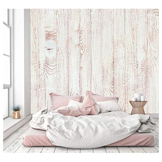 murimage Carta Parati Legno Bianco 274 x 254 cm Parete 3D Natura Shabby Shic Vintage abete rosso fotomurali tavole letto cucina wallpaper camera da letto Include Colla