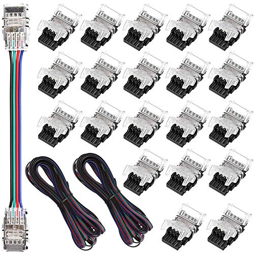 Wiring Connecting Terminals - 20 Pcs 4 Pin LED Light Strip Connectors Waterproof 10Mm RGB 5050 LED Strip Lights Connector LED Strip Jumper Connector - (Color: Black)