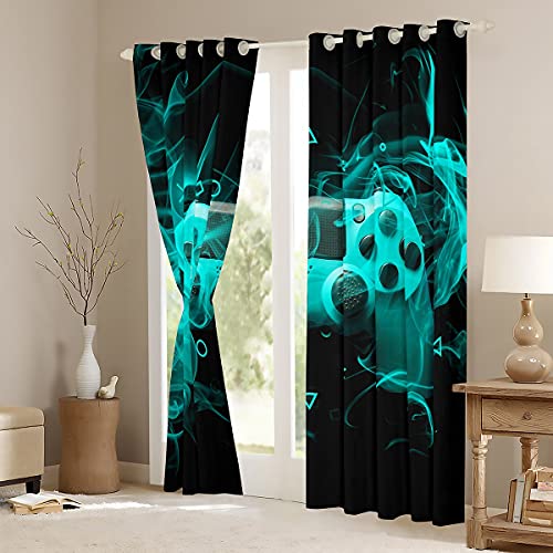 Kids Gamer Window Treatments Teens Gamepad Bedroom for Boys Girls Video Game Controller Curtain Youth Games Console Window Drapes Blue Black Room Decor W46*L54 - Image 3