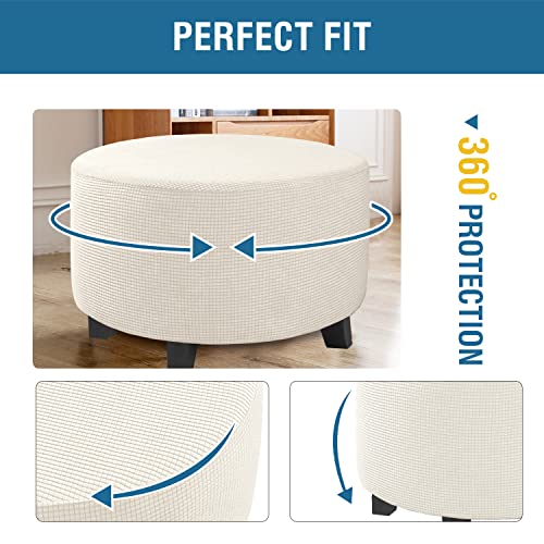 Image of H.VERSAILTEX Ottoman Cover Stretch Ottoman Slipcover Round Ottoman Storage Cover Folding Stool Covers Furniture Protector Cover for Footrest Ottoman Fit Dia 30 inch - 41 inch, Ivory