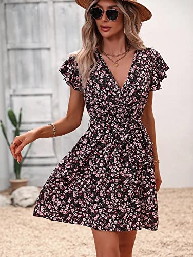 Image of DHRUVI Trendz Women's A-Line Mini Dress | Stylish One Piece for Women | Short Sleeve V-Neck Casual Dress | Trendy Summer, Vacation & Daily Outfit