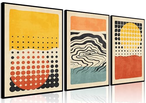 3Pcs Boho Color Blocks Wall Art Mid Century Modern Canvas Painting Abstract Color Block Geometric Wall Decor Vintage Colorful Illustrations Posters Prints for Living Room Bedroom Pictures Unframed