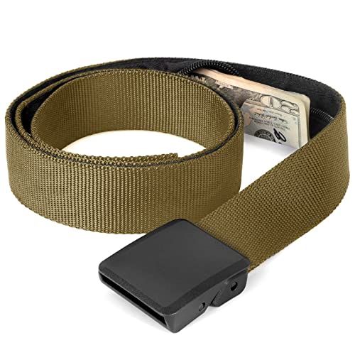 LEACOOLKEY Cintura per denaro da uomo per sicurezza da viaggio nylon militare tattica cintura da uomo Cashsafe borsa nascosta, F-marrone., Passform Taille 81-101cm(Gürtellänge 125cm)
