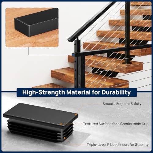 Image of 8 Pack Plastic End Cap Fit for 2.36 inch x1.18 inch Stainless Steel & Aluminum Flat Handrail, Rectangle Handrail Accessories Universal Black Non-Slip Nylon Plug for Pipe Tubing