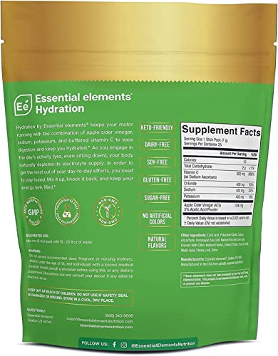 Hydration Powder Packets - Yuzu Lime Flavor | Sugar Free Electrolyte Drink Mix | With Acv & Vitamin C | 25 Stick Packs - By Essential Elements #TOP5