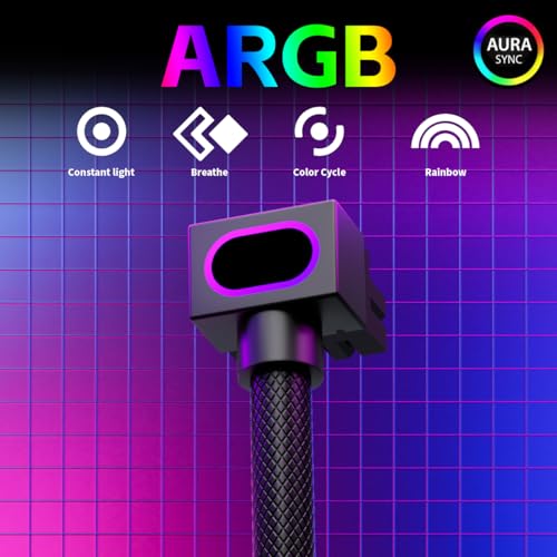 Image of 8PIN GPU Extension Cable, ARGB PC Cable with 5V 3Pin,18AWG 90 Right-Angle Design for Cleaner PC Builds,Male-to-Female Connectors Suitable for Various GPU and Power Supply.30CM(Black-GPU-Clip B)