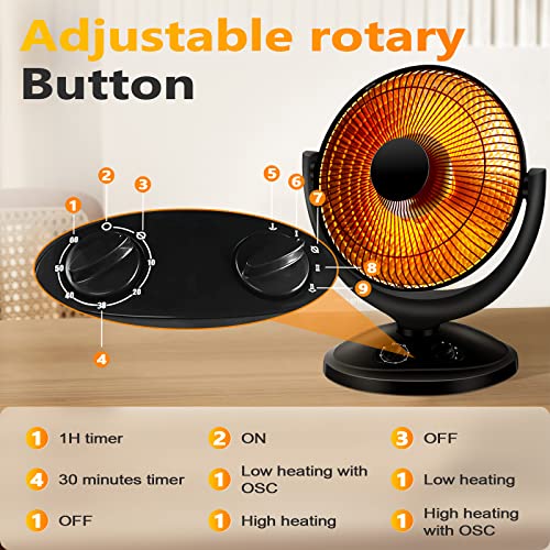 Antarctic-Star-Space-Heater-Portable-Heater-Electric-Ceramic-Small-Heater-Indoor-Use-Oscillating-Radiant-Dish-Heater-Overheat-Protection-Quiet-with-Adjustable-Tilt-For-home-or-office-800W-Black