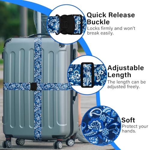 Image of Luggage Straps for Suitcases, Travel Adjustable Belt with Quick Release Buckle, Heavy Duty Nylon Bag Packing Strap, Unique Bright Identifiers Business Travel Accessories (2 Pack) - Blue Pattern