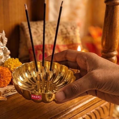 HAZEL Brass Agarbatti Stand | Flower Shaped Incense Holder with 5...
