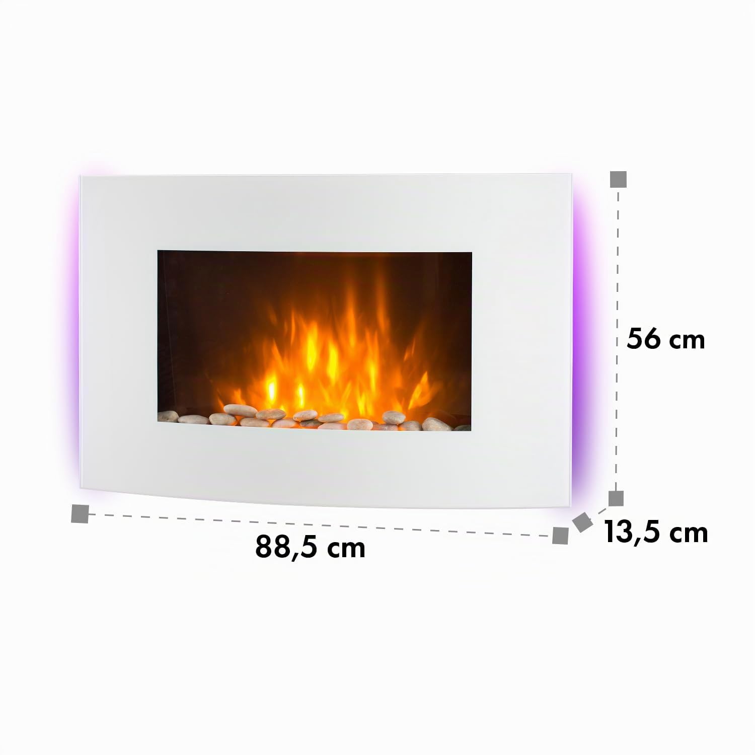 KLARSTEIN Lausanne - Cheminée électrique Horizontale Murale, rendement de 1000 ou 2000 W, Chauffage électrique, Illusion Flammes, Installation Murale, télécommande, Blanc