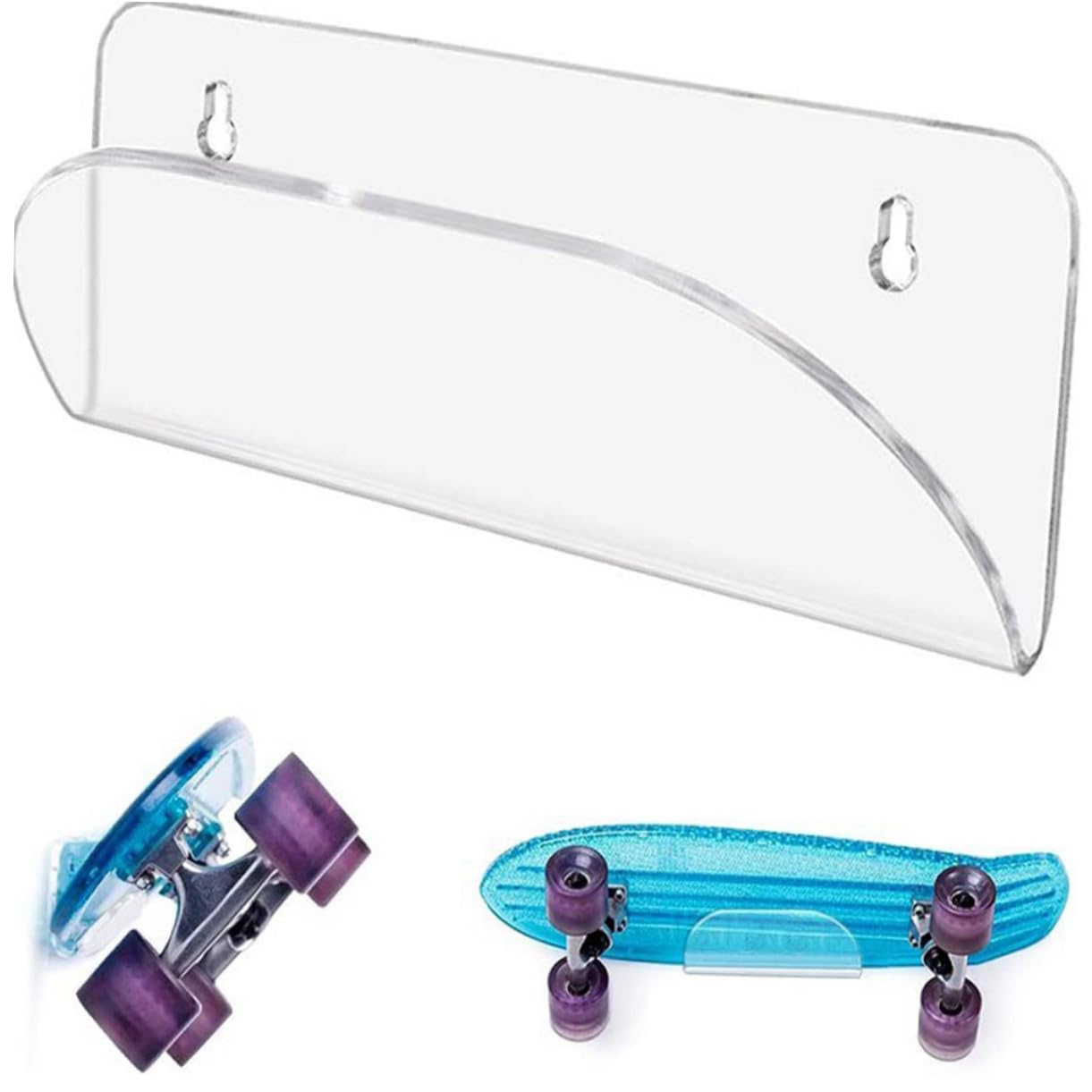 POPETPOP Support Mural Acrylique Transparent pour Skateboard et Planche à roulettes Rangement Mural Compact et Robuste avec Vis pour Installation Facile Adapté à Snowboard et Planche de