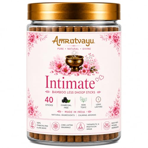 Image of Intimate Dhoop Sticks 4 inch 6mm Bamboo Less Incense Dhoop 40 Sticks for Pooja | No Charcoal Dhoop Batti | Fragrance for Home, Mediation, Relaxation