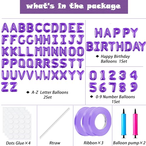Image of Happy Birthday Balloon Banner Custom Phrase Balloons letter 16 inch Personalized Alphabet Letters Foil Mylar Balloons (Purple)