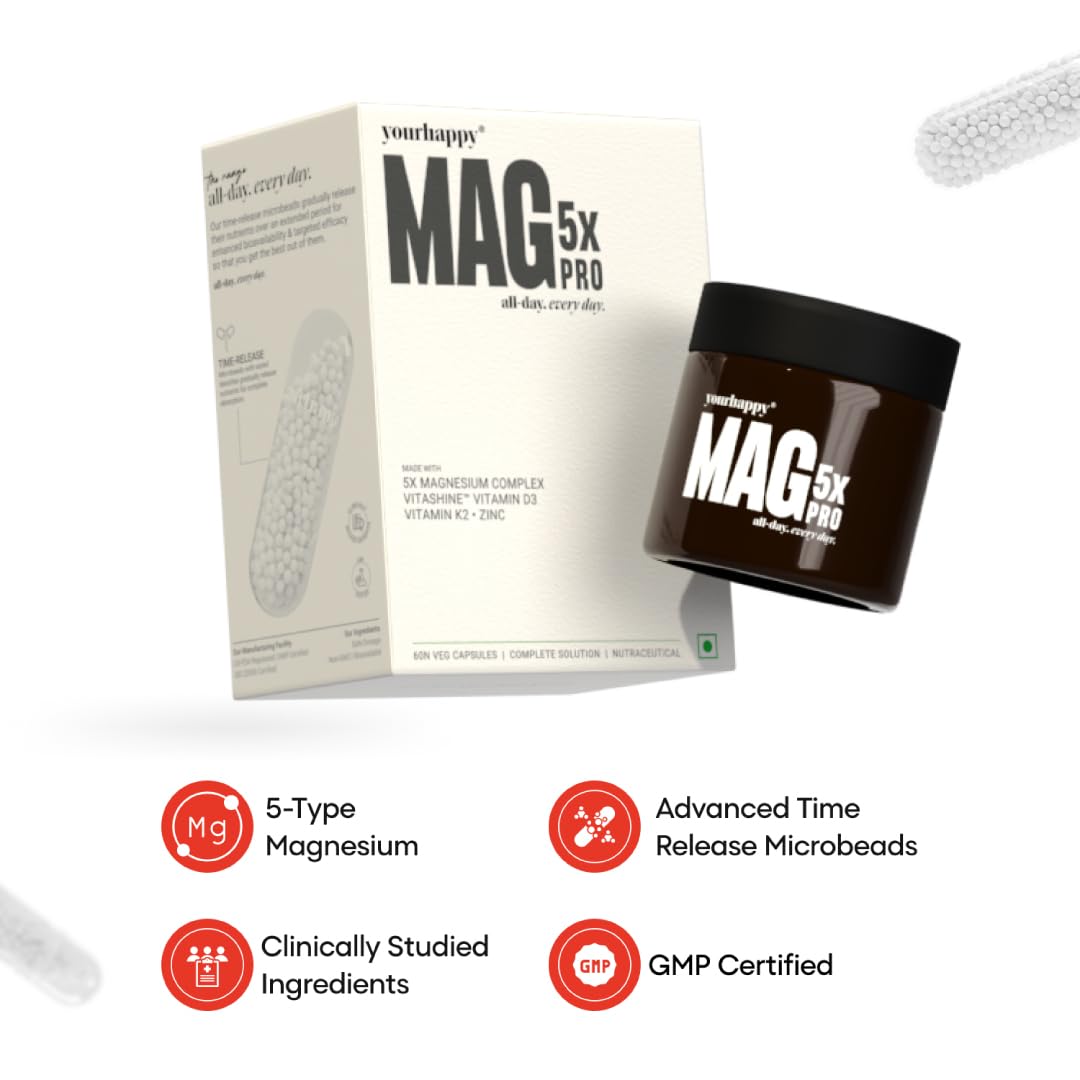 Yourhappylife Magnesium 5x Pro - 60 Capsules | Gink, recovery and stress relief pack 1 for K2 and sleep, with 5 forms of advanced time-relief magnesium supplement vitamin D3 Yourhappylife Magnesium 5x Pro - 60 Capsules | Gink, recovery and stress relief pack 1 for K2 and sleep, with 5 forms of advanced time-relief magnesium supplement vitamin D3