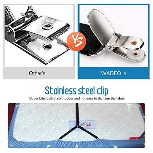 WADEO Verstellbare Elastische Bettlakenspanner Bettlakenklammer, Matratzenklammern mit Langen Spannbändern, für Laken, Spannbettlaken, Matratzenschoner, Schwarz, 2 Stück - Image 6