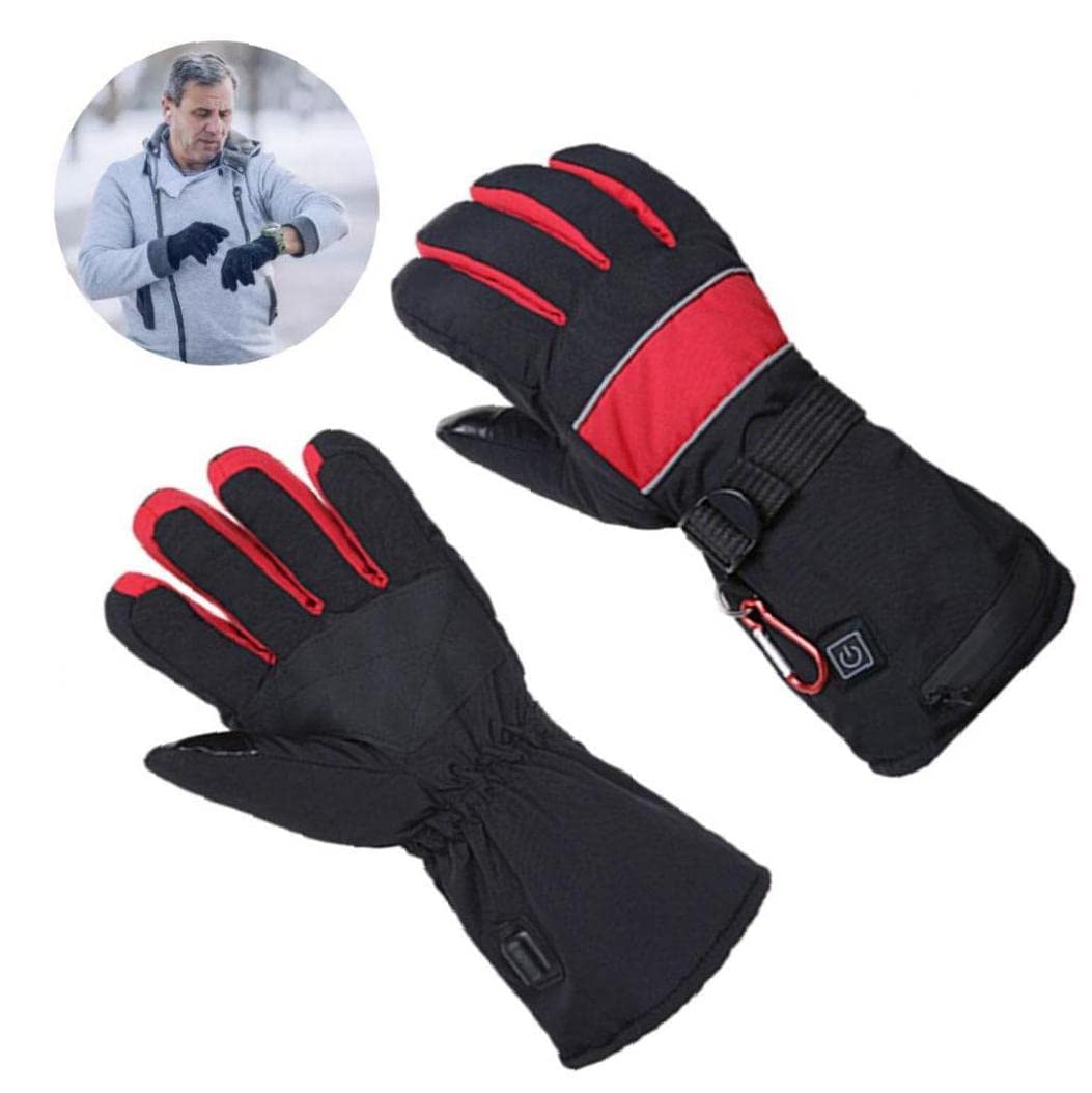 CHEWYNP Guanti da Sci riscaldati Guanti riscaldati Caldi Guanti Touch Screen Ricaricabili con Dita Intere con Caricabatterie Batteria per Sci Invernale Pattinaggio Neve Campeggio Escursion