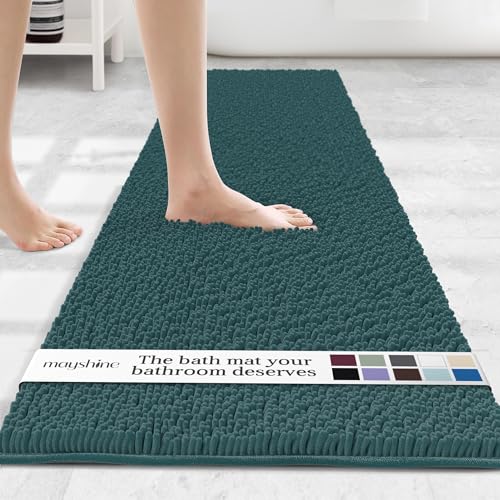 Image of MAYSHINE Runner Plush Shaggy Chenille Bath Mat, 71 inchx31 inch, Extra Soft, Super Absorbent, Non-Slip Bathroom Rug | Fluffy Microfiber, Area Rug Sets for Bathroom Floor, Kitchen, Living Room, Teal