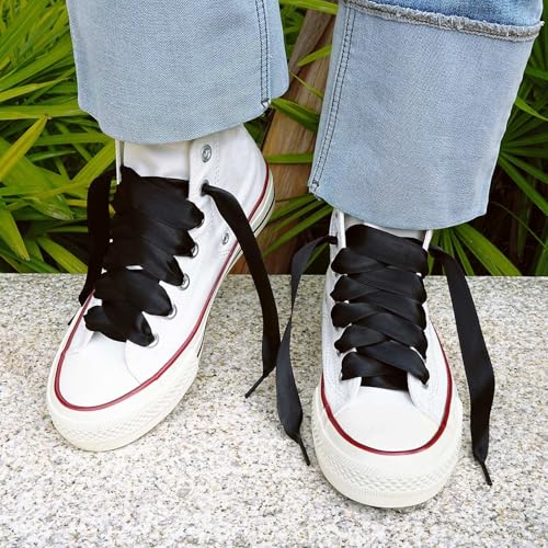Image of Booyckiy 3 /4 inch Wide Satin Ribbon Shoelaces Flat Colorful Shoe Laces for Women Girls